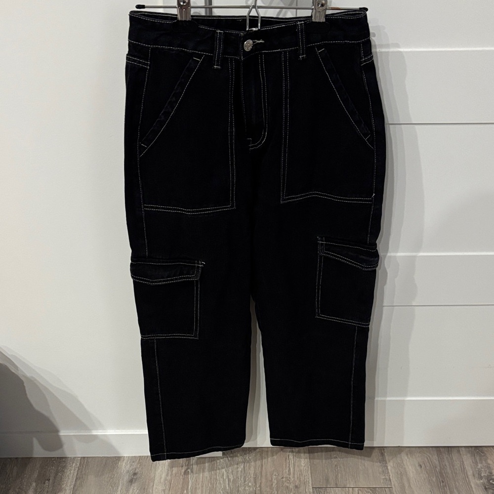 Women's Black Cargo Pants White Accents